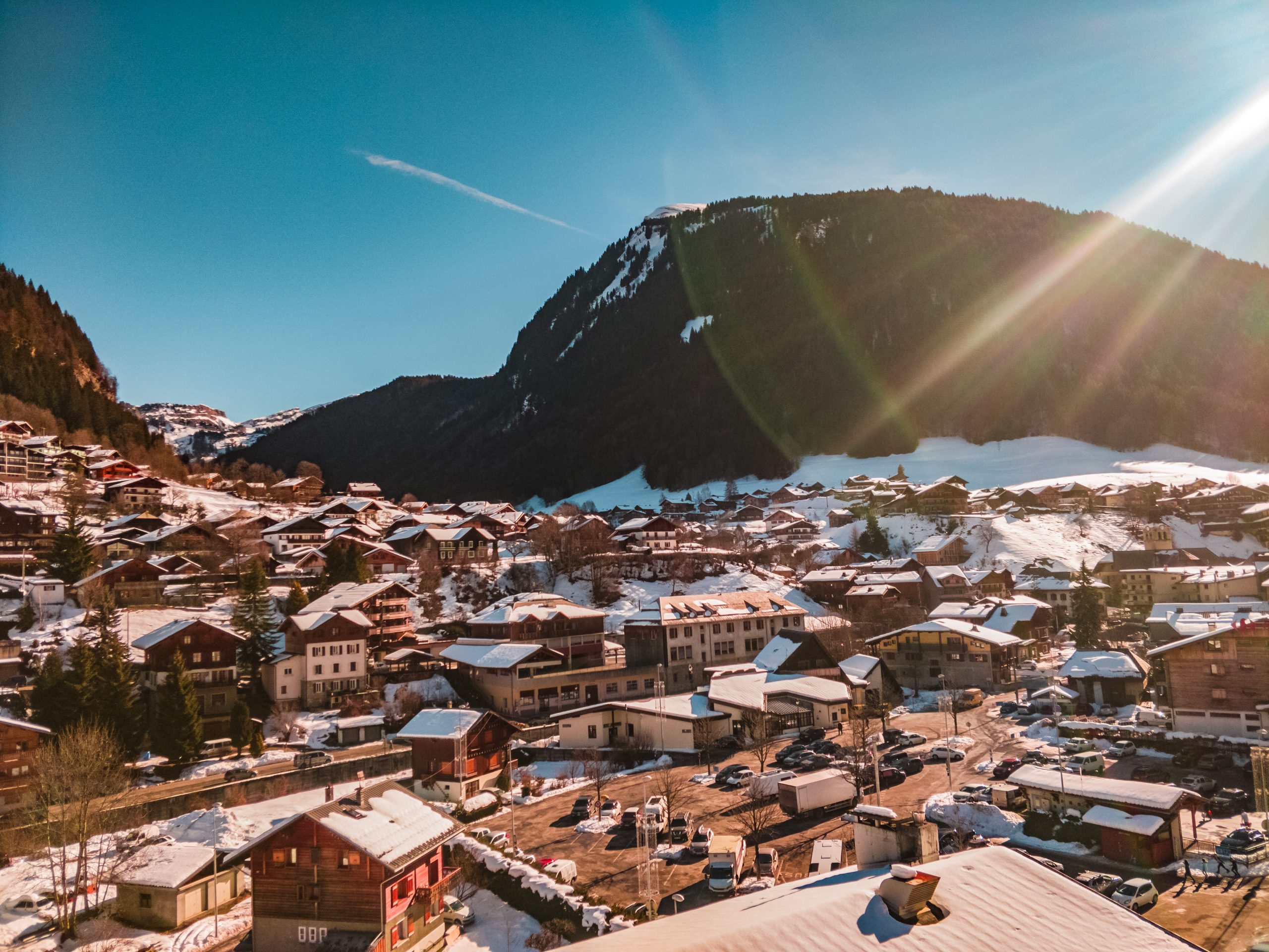 Morzine aerial view snow city